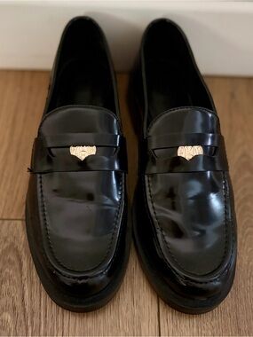 H&M Black Patent Loafers with Gold Accent